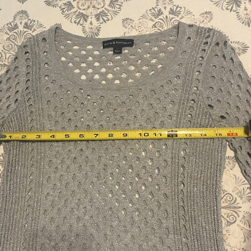 Rock & Republic gray shiny knit sweater - Picture 3 of 7
